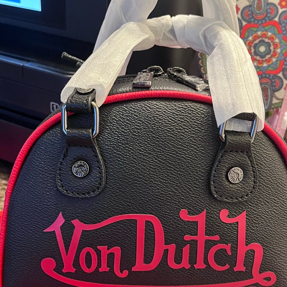 Von Dutch Black Mini Bag with Red Accents
